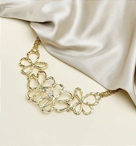 Choker ROSANGELA aro flores inspiração Tassia Naves Folheada A Ouro