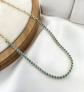 Choker MIKAELE De Zircônias com pedra azul turquesa folheada a ouro