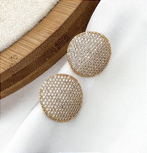 Brinco PANDORA boton chapado cravejado com micro zirconias folheada a ouro