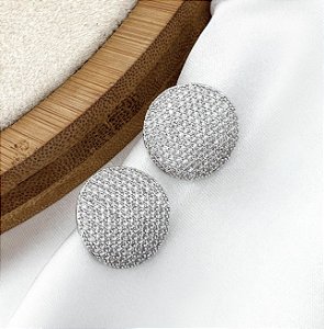 Brinco PANDORA boton chapado cravejado com micro zirconias folheada a prata