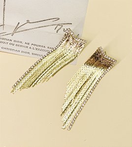 Brinco ANGELICA franja com strass premium Tam G folheada a ouro