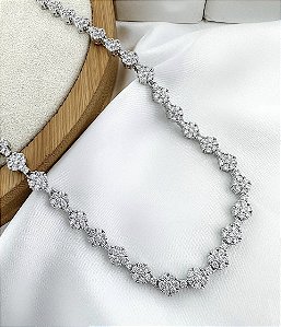 Colar FERGIE riviera flor Zirconia cristal premium folheada a prata