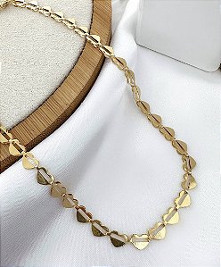 Choker ROBIN fita corações folheada a ouro