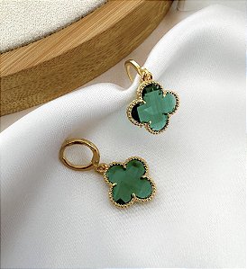 Brinco DAVINA pingente trevo folheado a ouro zirconia VERDE