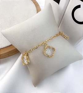 Pulseira DAVINA corrente pingente trevo CRISTAL folheada a ouro