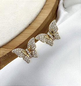 Brinco RAVENA borboleta cravejado em zirconia folheada a ouro