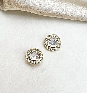 Brinco LUANA ponto de luz trabalhado com zirconia folheada a ouro