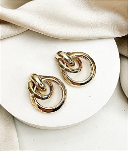 Brinco JADE elos orgânicos folheada a ouro