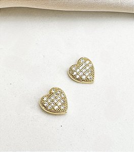 Brinco DEBORA mini coração cravejado com zirconias e folheada a ouro