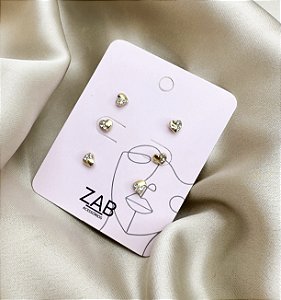 Trio de brincos CAMELIA mini corações folheada a ouro