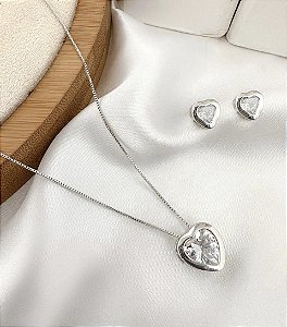 Conjunto PERRY colar e brinco cravejado zirconia folheada a prata