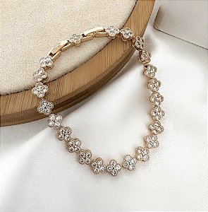 Pulseira MALDIVAS rosa van micro zircônia premium CRISTAL folheada a ouro