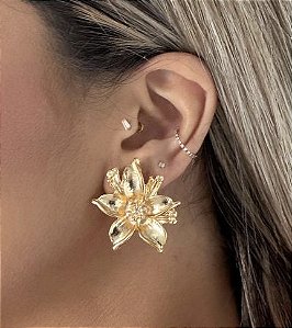 Brinco POLONIA flor 5 petalas folheada a ouro