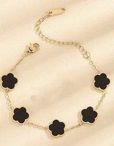Pulseira KYLIE flor PRETA folheada a ouro