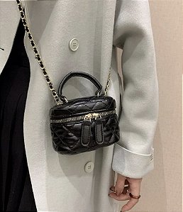 Bag micro JOSIANE bauzinho courino preto e prata