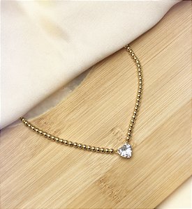 Choker WILLOW esferas com pingente de coração folhada a ouro
