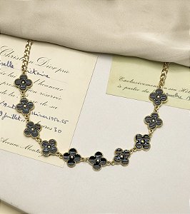 Choker VENUS flor esmaltada PRETO esfolhada a ouro