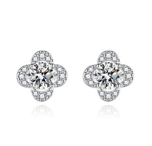 Brinco LONDRES trevo cravejado com micro zirconia CRISTAL