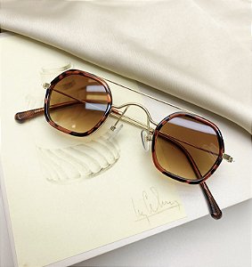 Oculos DANIELA octogonal armação tartaruga + dourada metálica