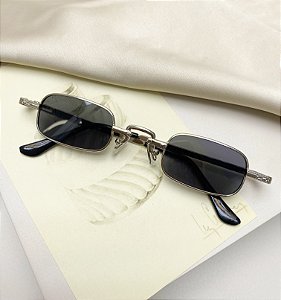 Oculos FABIA retangular fashion armação preto + prata metálica