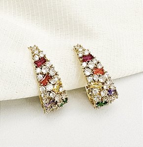 Argola ZENDAYA cravejada com zirconia Colors folheada a ouro