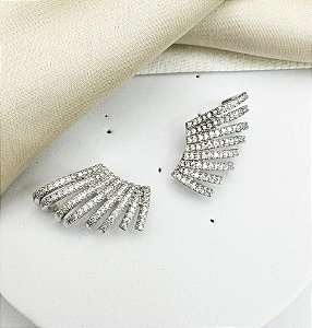 Brinco VELMA ear hook cravejado com microzirconias folheada a prata