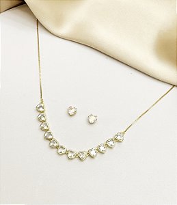 Conjunto JUDY corações de zirconia folheada a ouro