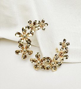 Brinco REGIANE ear cuff com flores folheada a ouro