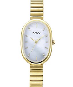 Relógio oval minimalista NAIDU aço inoxidável dourado