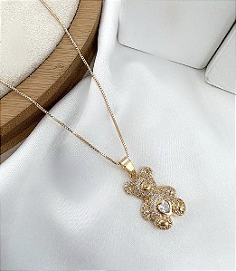 Colar DOCINHO ursinho cravejado com zircônias folheada a ouro