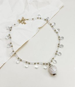 Choker SANTORINI cristal e dourado com concha do mar