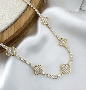 Choker LIORA zirconia premium flor folheada a OURO