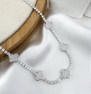 Choker LIORA zirconia premium flor folheada a PRATA