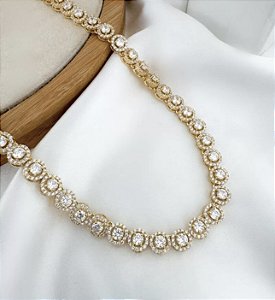 Colar LANA riviera flor folheada a ouro com zirconia premium
