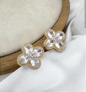 Brinco LARRY flor com zirconias folhada a ouro