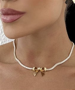 Choker SUENI navetes com laço folheada a ouro