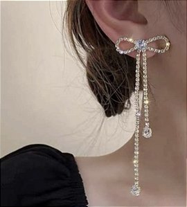 Brinco MARY mini laço dourado com strass premium