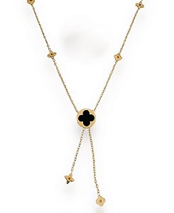 Colar RUANA trevo chapado preto folheada a ouro