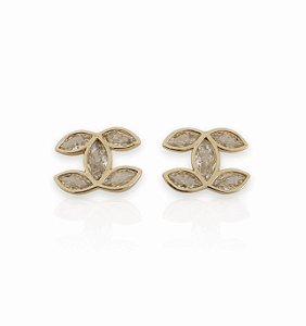 Brinco FLÁVIA cravejada com zirconia inspirada na alta joalheria folhada a ouro