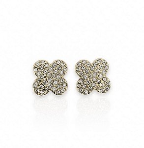 Brinco EDIANE trevo cravejado com micro zirconia folheada a ouro