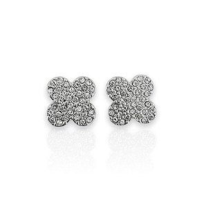 Brinco EDIANE trevo cravejado com micro zirconia folheada a prata