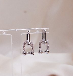 Brinco ANGELES M elos inspiração alta joalheria cravejados com microzirconia folhada a prata