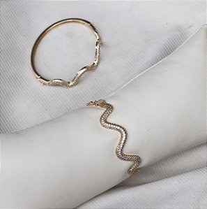 Bracelete ANGELES ondulado cravejado com zirconia folheada a ouro