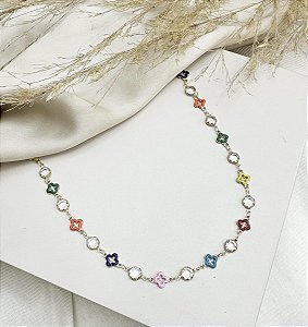 Choker JIMMY trevos colors Folheada A Ouro