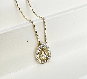 Colar NOSSA SENHORA APARECIDA gota folheada a ouro