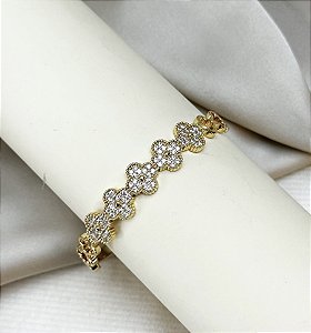 Bracelete MAXINE trevo cravejado com zirconia folheada a ouro