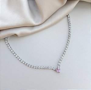 Choker MAGGIE De Zircônias com coração rosa folheada a prata