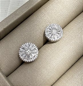 Brinco JACK pizza P cravejada com zirconia navete folheada a prata