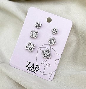Trio de brincos NELLY trevo zirconia folheada a prata