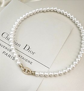 Choker MARABA real pérolas elo folheado a ouro